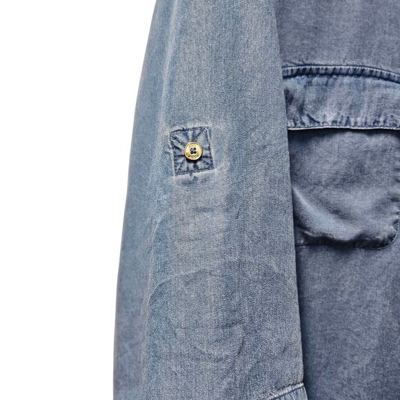 Jones New York Signature 3X Tencel Chambray Zip Front Utility Top Blouse - Picture 4 of 9